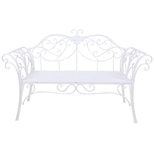 Panchina per terrazza del parco Panchine per il tempo libero da esterno, Panchina da giardino in ghisa resistente alle intemperie e antiruggine, Panchina a 2 posti con schienale e braccioli, Panchina