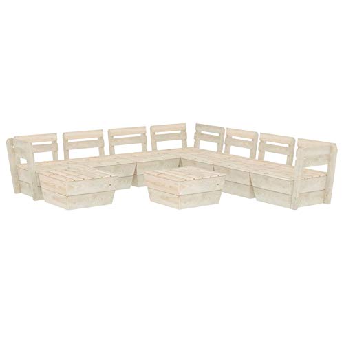 Tidyard 9 pz Set Divani Pallet Angolari Modulari da Giardino Esterno 8 Posti con Penisola in Legno di Abete Impregnato,Divano Angoalre,Divani da Esterno,Set Divani Modulari da Giardino Esterno Legno