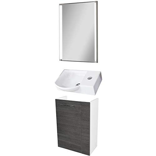 Fackelmann – Set di mobili da Bagno vadea Ospiti WC 3 Pezzi 45 cm Antracite Bianco con mobiletto da Bagno & Ceramica Bacino & LED Specchio Element