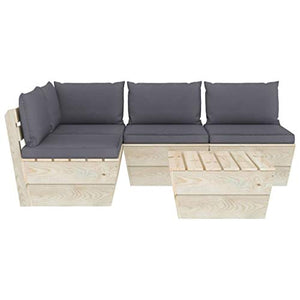 FAMIROSA Set Divani da Giardino su Pallet 5 pz con Cuscini Legno Abete-3480