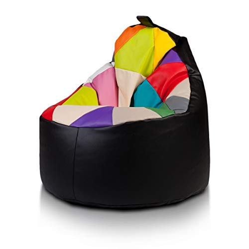 Ecopuf Yoko Poltrona Sacco - Pouf Imbottito in Ecopelle Patchwork Design, Doppia Cerniera - 70x75Cm