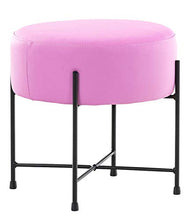 CLP Sgabello Puff Tondo Soggiorno Marseille I Pouf Poggiapiedi Divano In Similpelle E Metallo Altezza 40 CM, Colore:rosa