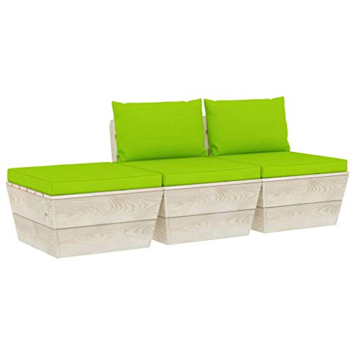 SKM Set Divani da Giardino su Pallet 3 pz con Cuscini Legno Abete (52.3kg) Verde-3419