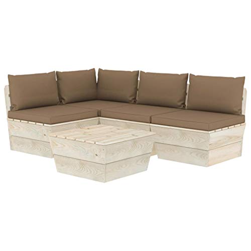 SKM Set Divani da Giardino su Pallet 5 pz con Cuscini Legno Abete (92.5kg) Grigio Talpa