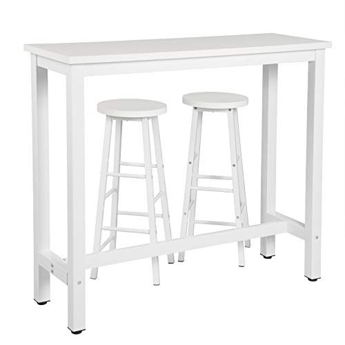 WOLTU Set Mobili da Bar Tavolo con 2 Sgabelli Alti Arredo per Cucina in Acciaio Legno BT17ws+BH130ws-2