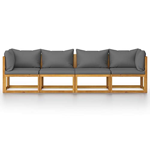 Festnight Divano da Giardino | Mobili da Giardino a 4 Posti con Cuscino in Legno Grigio Scuro di Acacia,Resistente agli Agenti atmosferici,Adatto per Uso Esterno