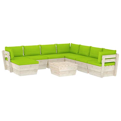 FAMIROSA Set Divani da Giardino su Pallet 9 pz con Cuscini Legno Abete-3671