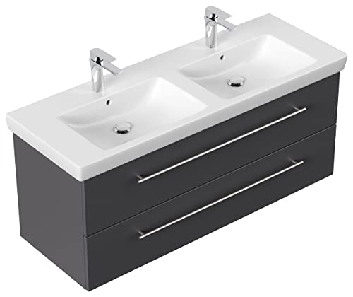 emotion SUBWAY2-0-130CM000104DE - Lavabo con mobiletto, in Legno, 130 x 50 x 47 cm, Colore: Antracite Lucido