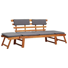 vidaXL Legno Massello Acacia Lettino da Giardino 2 in 1 con Cuscino Rustico Elegante Sedia a Sdraio Arredo Panca Panchina per Esterni Marrone e Grigio
