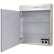 FACKELMANN B.Clever - Set di mobili da bagno, 2 pezzi, 60 cm, in frassino con lavabo in marmo e armadietto a specchio a LED