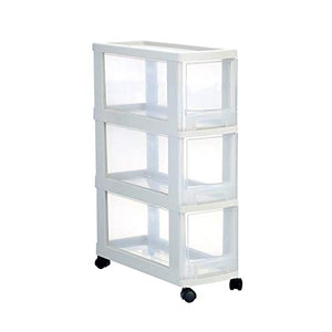 Cassettiere in plastica per abbigliamento Cassetto Governo Di Immagazzinaggio For La Camera Da Bagno Alti Ripiani Tallboy Cupboard Unità Trasparente Con Ruote ( Color : White , Size : 18X45X64cm )