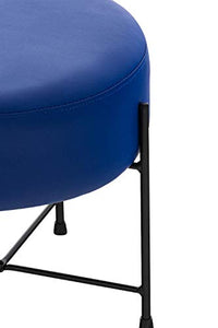CLP Sgabello Puff Tondo Soggiorno Marseille I Pouf Poggiapiedi Divano In Similpelle E Metallo Altezza 40 CM, Colore:blu