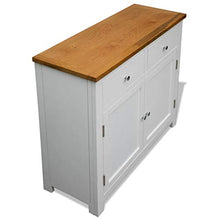 GOTOTOP Credenza in legno di quercia di acacia con 2 ante e 2 cassetti, armadio ausiliario per corridoio, soggiorno, camera da letto, 90 x 33,5 x 83 cm, marrone e bianco
