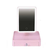 DKee LED con luci prima e dopo 360 gradi rotante specchio specchio da tavolo riempimento luce specchio multifunzione storage Vanity specchio USB ricarica tre toni rosa chiaro