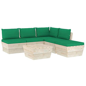 SKM Set Divani da Giardino su Pallet 6 pz con Cuscini Legno Abete (107.2kg) Verde-3545