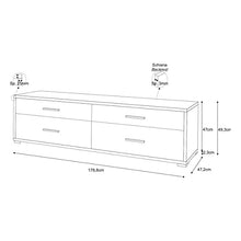 Sarmog Mobiletto Basso Porta TV in Legno Quattro cassetti Cemento Bianco 179x47x h50 cm