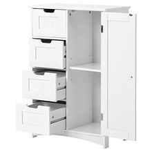 WGYDREAM Comodino Armadietto da Bagno Bianco Cassettiera da Terra Cassettiera in MDF Armadio Alto con 4 Cassetti 1 Porta Organizer Cabinet Montaggio Facile