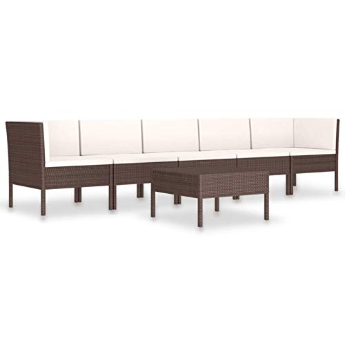 Tidyard Set 6 pz Divani da Giardino Modulari 5 Posti in Polyrattan con Tavolini e Cuscini,Divano da Esterno,Set Divani da Giardino in Rattan,Set Divani Modulari da Giardino per Esterno