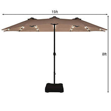 WSHA Ombrello rettangolo bifacciale da Patio 15 Piedi Grande Doppio Tavolo da Esterno per Patio con LED Solare Ombrello 12 Costole, per Giardino/Prato/Ponte/Cortile