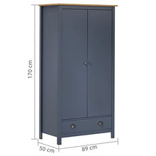 vidaXL Armadio a 2 Ante Hill Range Grigio 89x50x170cm Massello di Pino