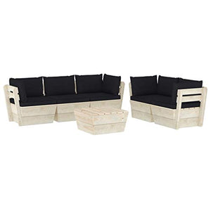 SKM Set Divani da Giardino su Pallet 6 pz con Cuscini Legno Abete (122.7kg) Nero