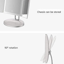 Specchio cosmetico, specchio da trucco illuminato a tre ante, touch screen e specchio ingranditore 3X / 2X / 1X, specchio per il trucco da tavolo con due modalità di alimentazione, specchio cosmetico
