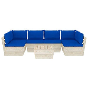 FAMIROSA Set Divani da Giardino su Pallet 7 pz con Cuscini Legno Abete-3598