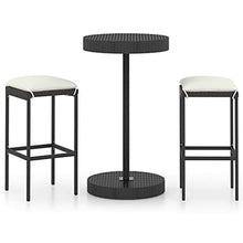 vidaXL Set Bar da Giardino 3 pz con Cuscini Polyrattan Nero