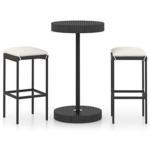 vidaXL Set Bar da Giardino 3 pz con Cuscini Polyrattan Nero