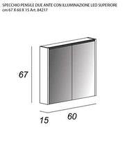 Specchiera specchio bagno pensile contenitore 2 ante, fascia led, cm.67x60x15