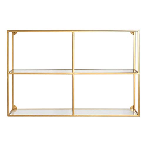 Semplicità Elegante Scaffale Scaffalature Sospese a Parete Scaffali in Ferro Art Glass Partizioni Libreria Scaffale Multifunzione, 2 Strati, HJJ, Oro, 70X20X50CM