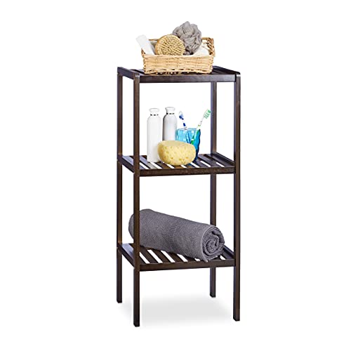 Relaxdays 10020914 Scaffale da Bagno, bambù, Ripiani Portaoggetti, Mobiletto Salvaspazio, 80x34,5x33 cm, Mobile Cucina, Marrone, Legno, 33x34.5x80 cm