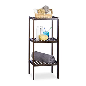 Relaxdays 10020914 Scaffale da Bagno, bambù, Ripiani Portaoggetti, Mobiletto Salvaspazio, 80x34,5x33 cm, Mobile Cucina, Marrone, Legno, 33x34.5x80 cm