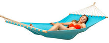 AMANKA XXL Larga Amaca di Cotone 200x120cm per 2 Persone con Barra di Legno Blu