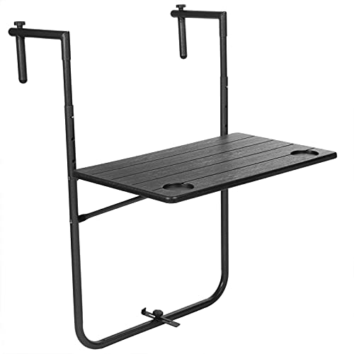 PrimeMatik - Tavolo Rettangolare Regolabile per Balcone 60x36cm Nero