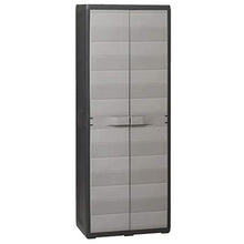 Gotop - Armadietto da giardino con 3 ripiani regolabili, fondo scarico, 65 x 38 x 171 cm, nero e grigio
