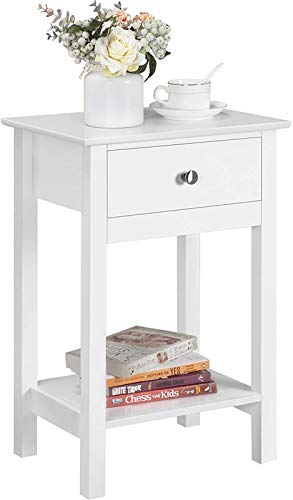 WSZMD Tavolo Comodino Tavolo Laterale in Legno Shabby Chic Cightstand Tavolo Cabinet unità di Stoccaggio con Cassetti Scaffale Bianco Lucido, Comodino