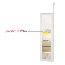 COSTWAY Armadietto per Gioielli con Specchio a Parete e Porta con Luce a LED, Portagioielli da Parete, 106 x 30 x 8,5 cm, Bianco