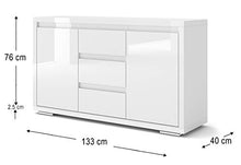 BIM Furniture Nordic Bianco II - Cassettiera Highboard, colore: Bianco lucido