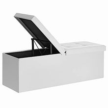 SONGMICS Pouf Contenitore, Cassapanca Contenitore da 120 Litri con Coperchio Ribaltabile, con Sedile Imbottito e Supporto in Metallo, Pieghevole, 110 x 38 x 38 cm, Bianco LSF75WT