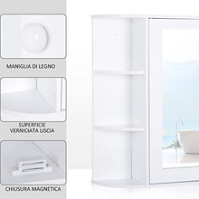 homcom Mobiletto Pensile da Bagno con Specchiera, Anta Centrale e Mensole in Legno Bianco (60 x 17 x 63 cm)