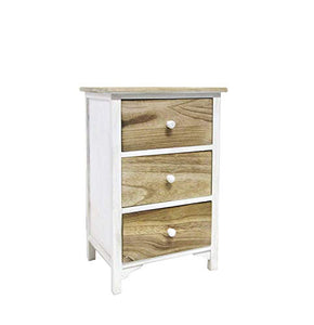 Rebecca Mobili Comodino Cassettiera 3 Cassetti Legno Paulownia Bianco Marrone Vintage Shabby Camera Bagno (cod. RE4460)