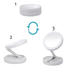 Specchio per il trucco illuminato, Specchio da viaggio pieghevole per specchio cosmetico LED Illuminato con luce e ingrandimento 1X / 10X, Specchio ingranditore fronte/retro 270 °