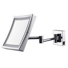 Aechoo, specchio da parete, da trucco o da barba. Specchio per bagno in hotel di lusso con luce LED per toeletta. Con superficie regolabile e allungabile, di forma quadrata con lati di 21,6 cm, ingrandimento 5x, finitura cromata