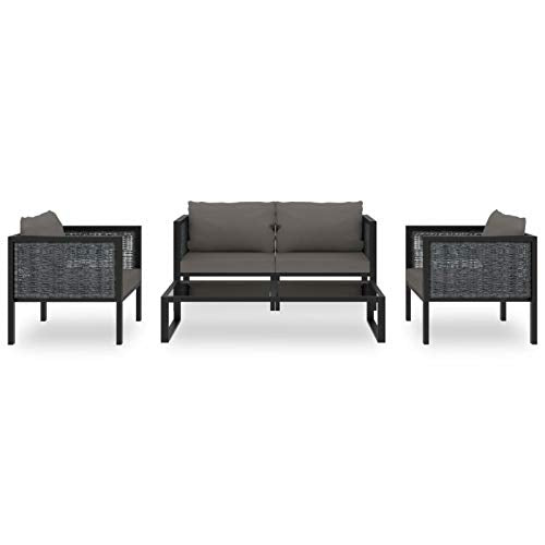 Tidyard Set Mobili in Rattan da Esterno con Tavolino, 2 Poltrone e Divano con Cuscini,per Giardino, Terrazza e Balcone,Colore Antracite, Nero