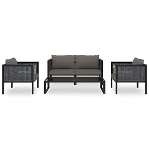 Tidyard Set Mobili in Rattan da Esterno con Tavolino, 2 Poltrone e Divano con Cuscini,per Giardino, Terrazza e Balcone,Colore Antracite, Nero