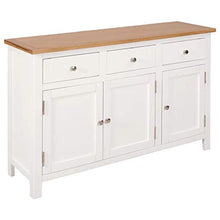Credenza in legno massiccio con 3 cassetti e 3 ante, cassettiera per sala da pranzo, soggiorno, camera da letto, 110 x 33,5 x 70 cm, marrone e bianco
