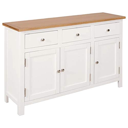 Credenza in legno massiccio con 3 cassetti e 3 ante, cassettiera per sala da pranzo, soggiorno, camera da letto, 110 x 33,5 x 70 cm, marrone e bianco