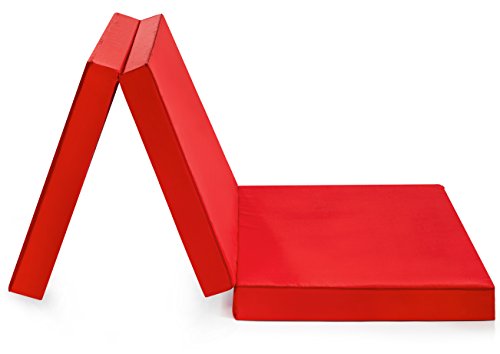 Badenia Trend Line Pieghevole Materasso Con Rivestimento In Microfibra, Poliestere, Rosso, 197 x 66 x 9 cm