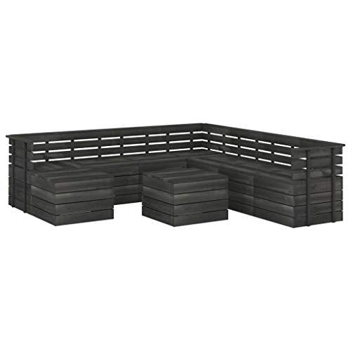 FAMIROSA Set Divani da Giardino su Pallet 9 pz Legno Pino Grigio Scuro-3763